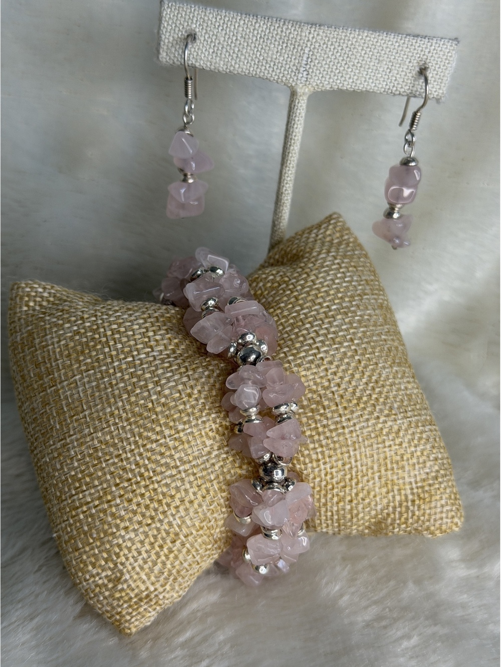 Silpada Rare B0929 Rose Quartz Bracelet & W1005 Earrings Set HTF